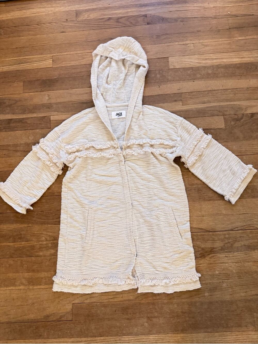 Jack by BB Dakota Women's White Fringe Textured Hooded Cardigan Jacket Sz S
 b12